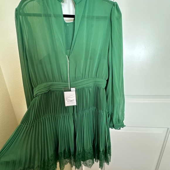 NWT Green Self-Portrait Chiffon Mini Dress Sz 10 - Picture 10 of 11